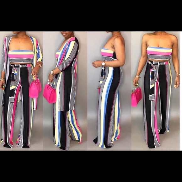 Dresses & Skirts - New Sexy Stripe 3 Piece Wide Leg Pant Set
